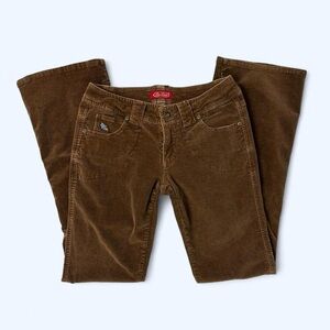 Y2K BeBop Low Rise Brown Corduroy Bootcut Flare Pants w Floral Embroidery - Sz 3